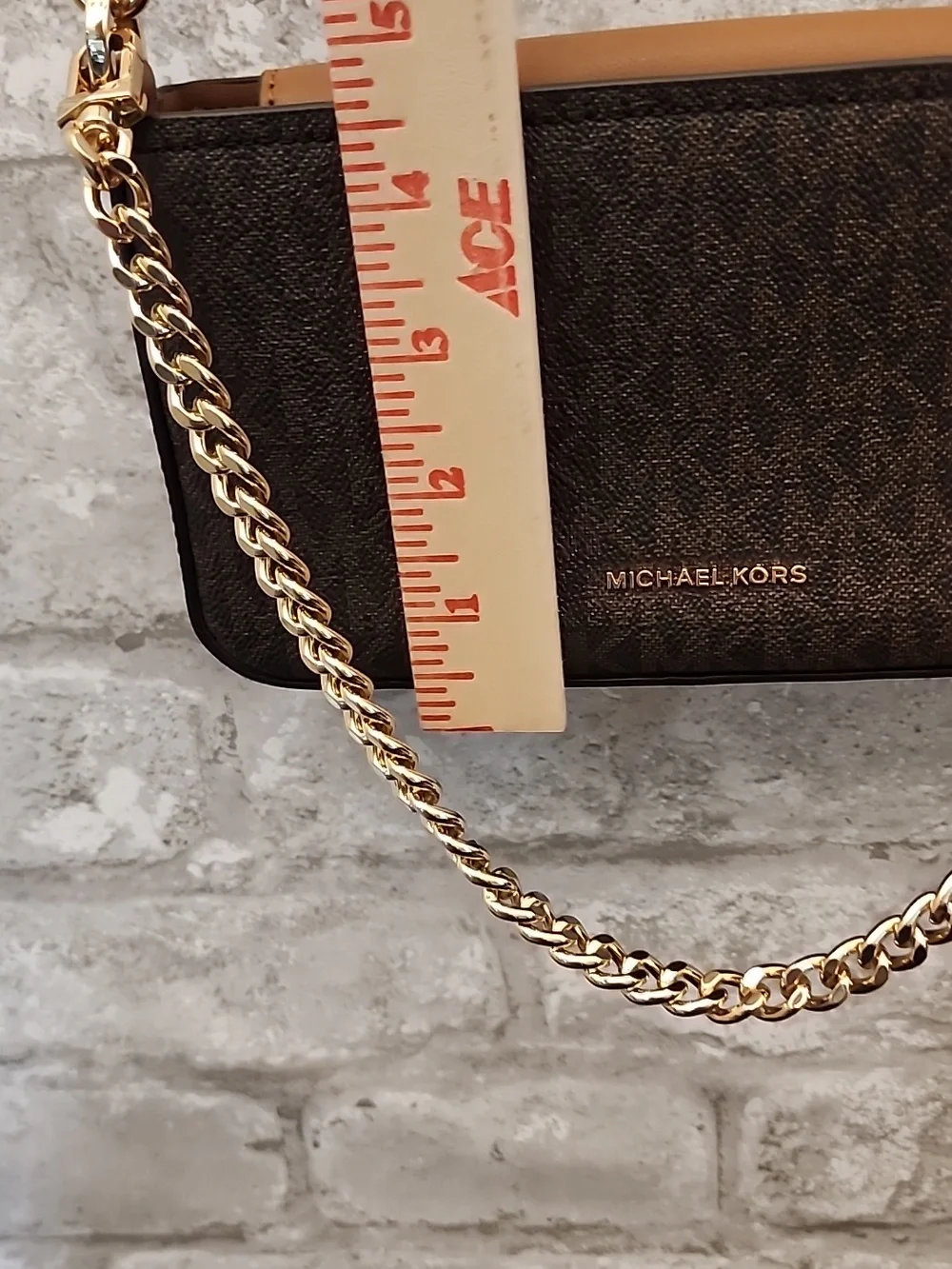 Michael Kors Brown Logo Crossbody with‎ Gold Chain